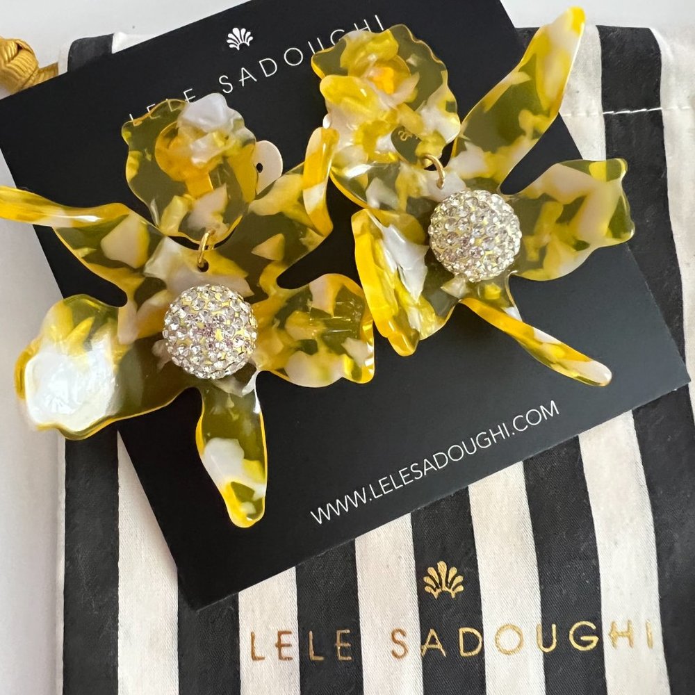 Lele Sadoughi Yellow Crystal Lily Flower Earrings